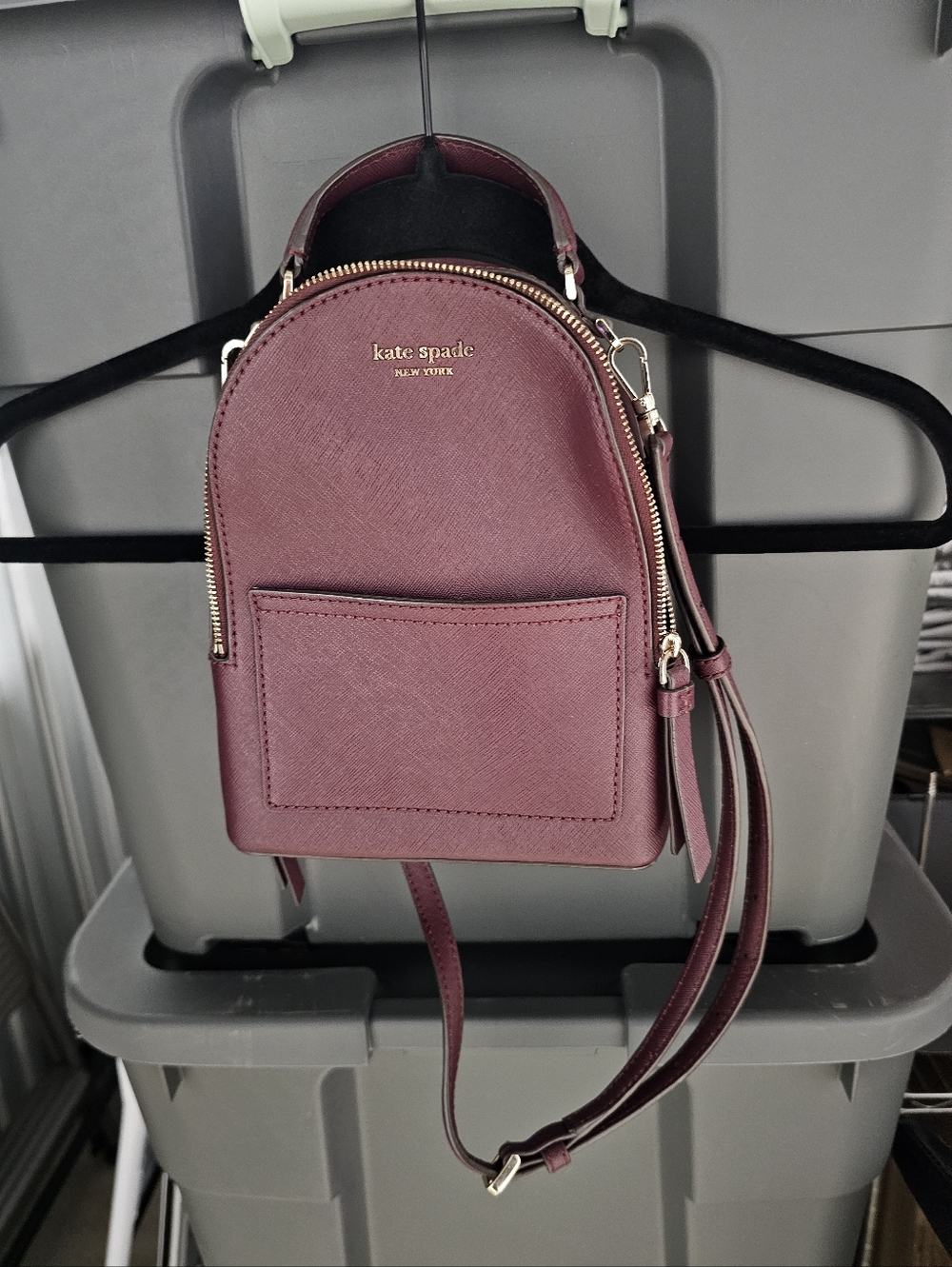 kate spade plum Saffiano mini backpack with gold hardware